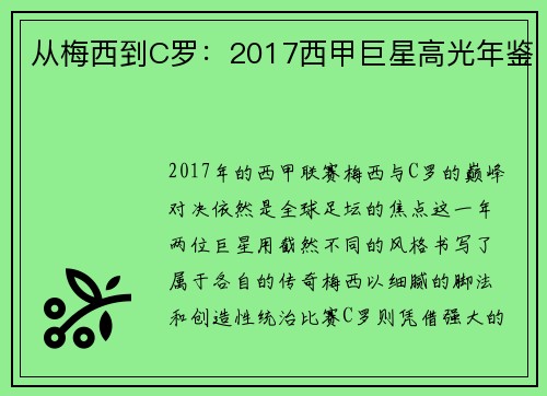 从梅西到C罗：2017西甲巨星高光年鉴