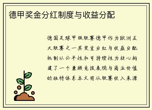 德甲奖金分红制度与收益分配